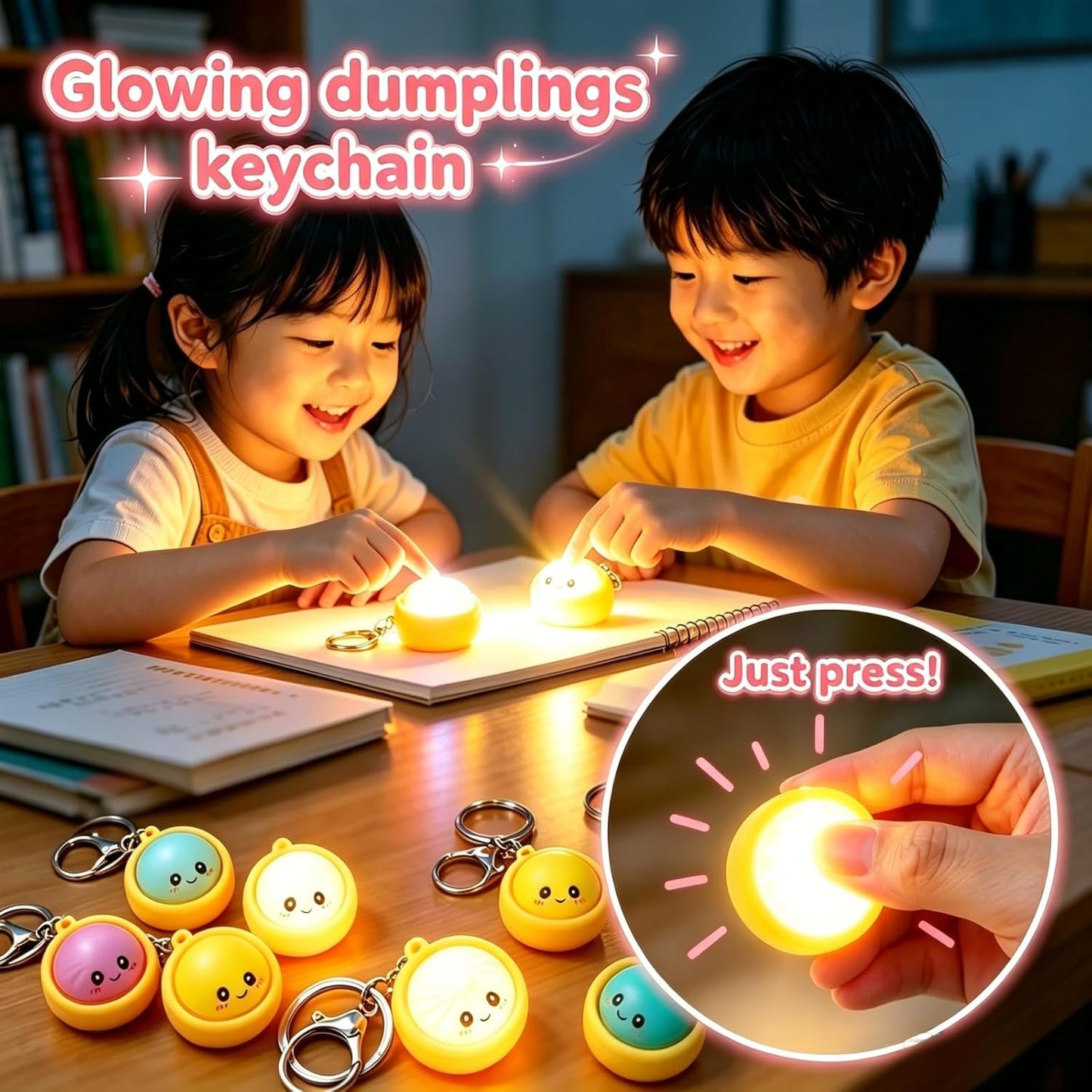 🥟Cute Dumpling Pressable Fidget Keychain-touch sensing light