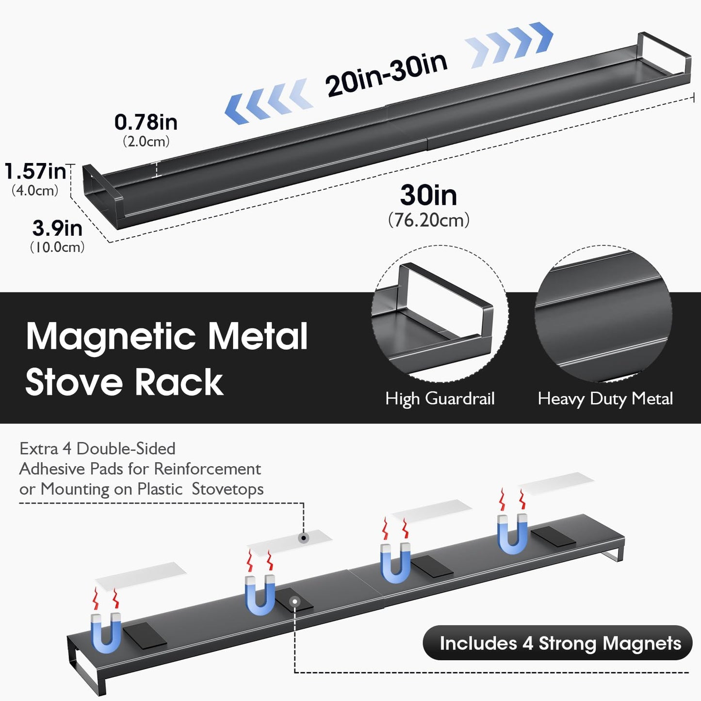 30" Adjustable Magnetic Stove Top Shelf