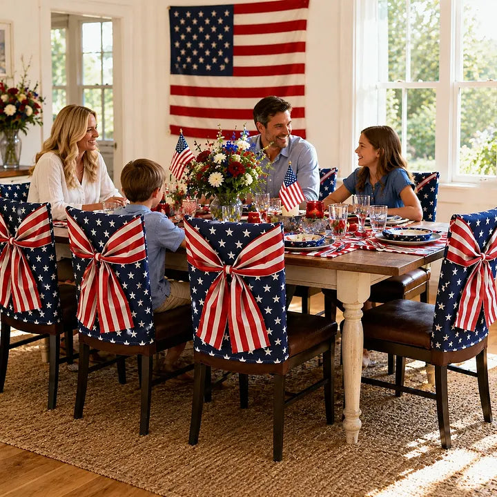 Independence Day Chair Covers with Patriotic Bow