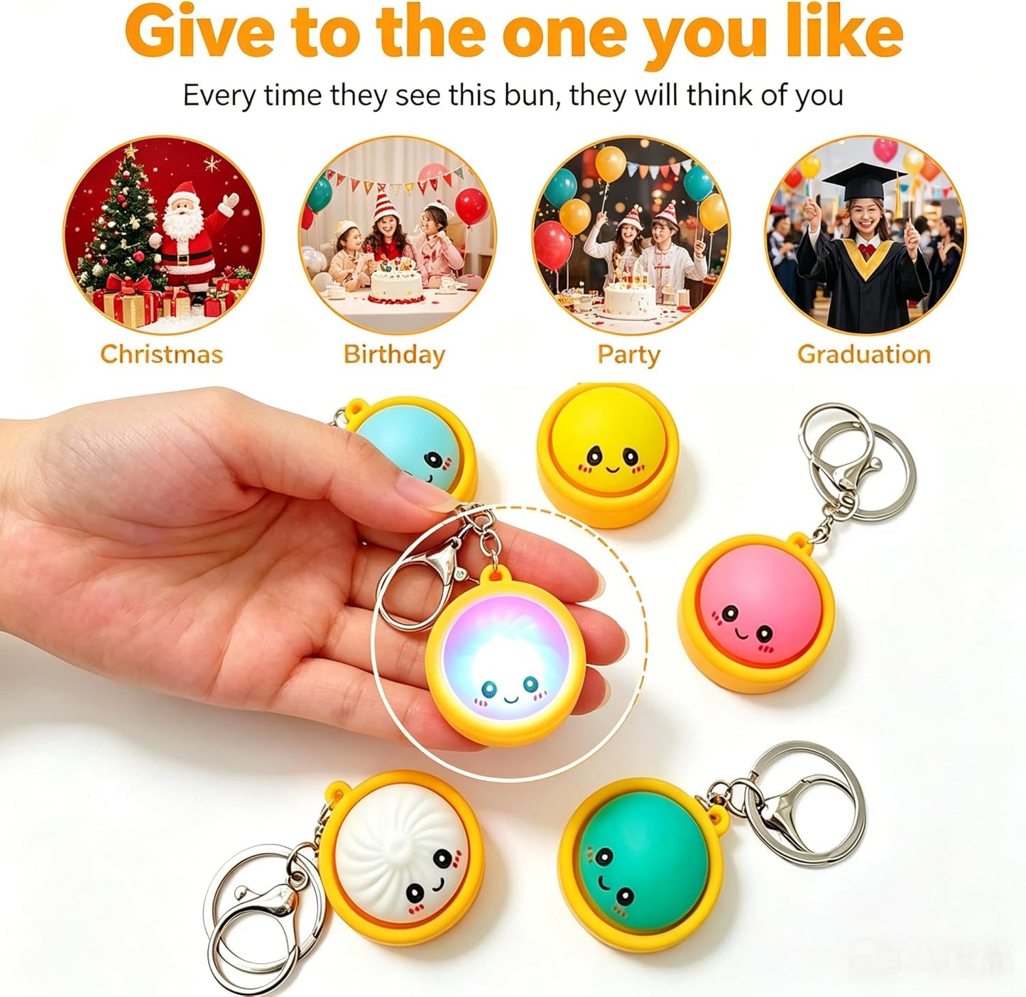 🥟Cute Dumpling Pressable Fidget Keychain-touch sensing light