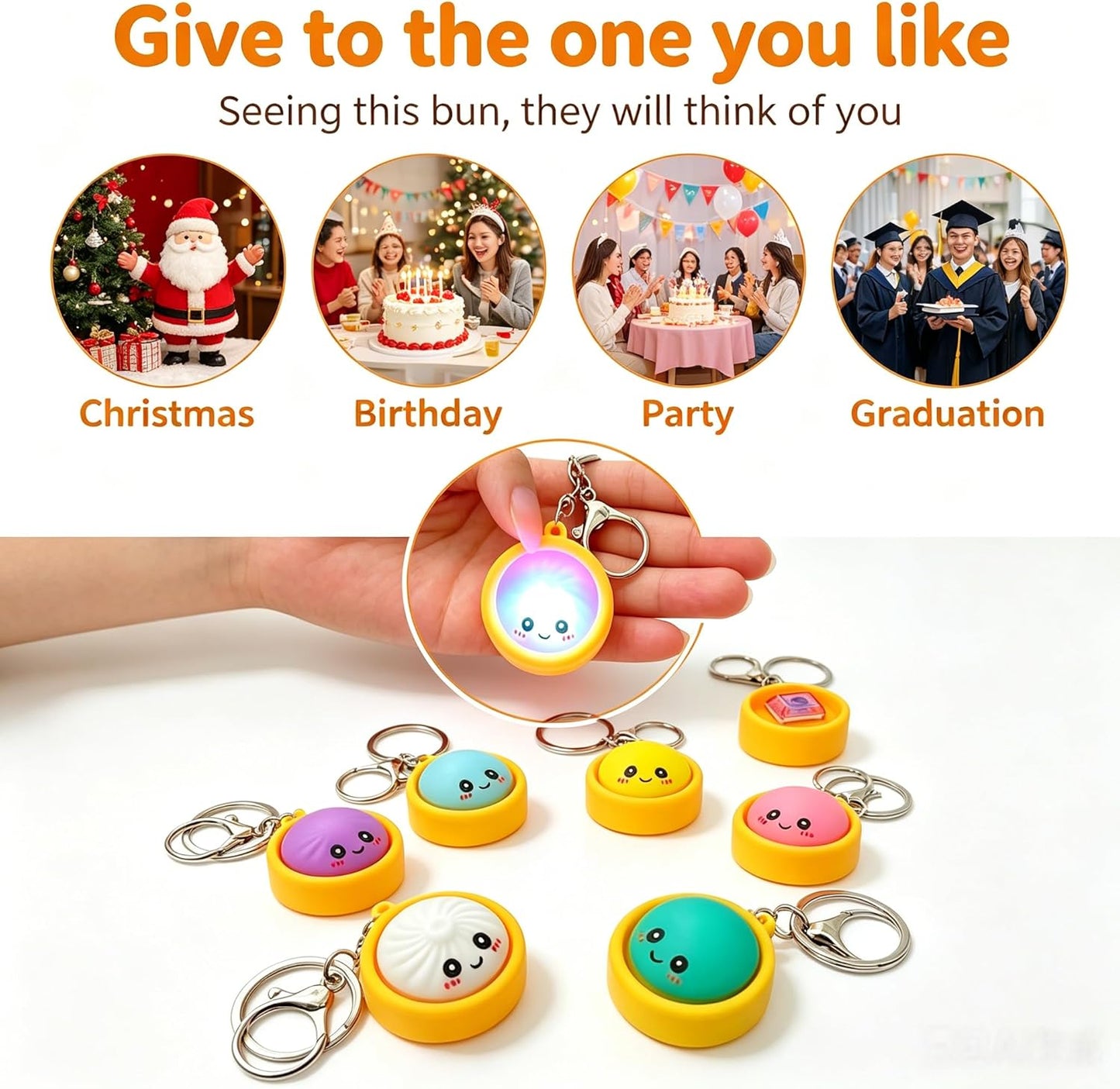 🥟Cute Dumpling Pressable Fidget Keychain-touch sensing light