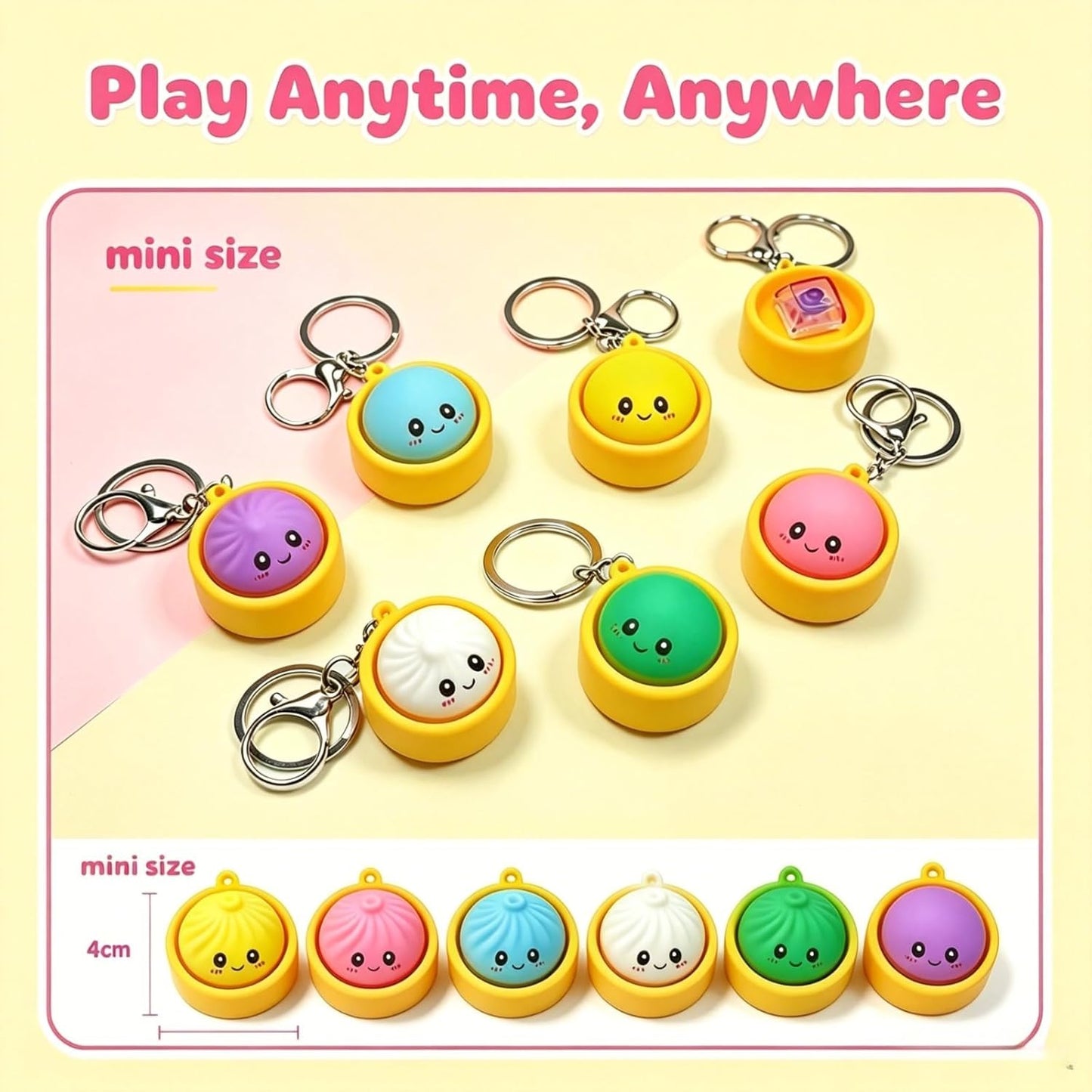 🥟Cute Dumpling Pressable Fidget Keychain-touch sensing light