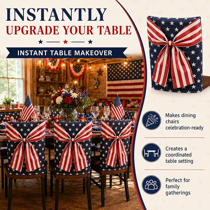 Independence Day Chair Covers with Patriotic Bow