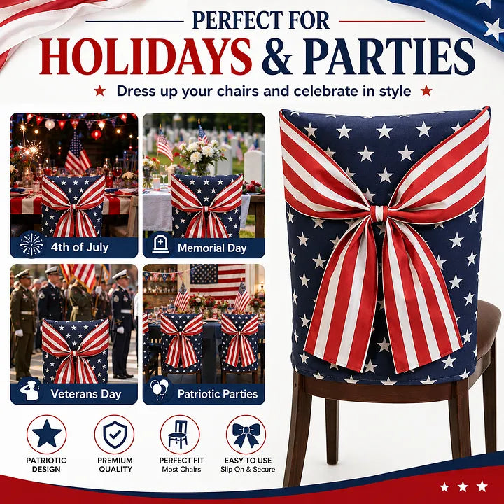 Independence Day Chair Covers with Patriotic Bow