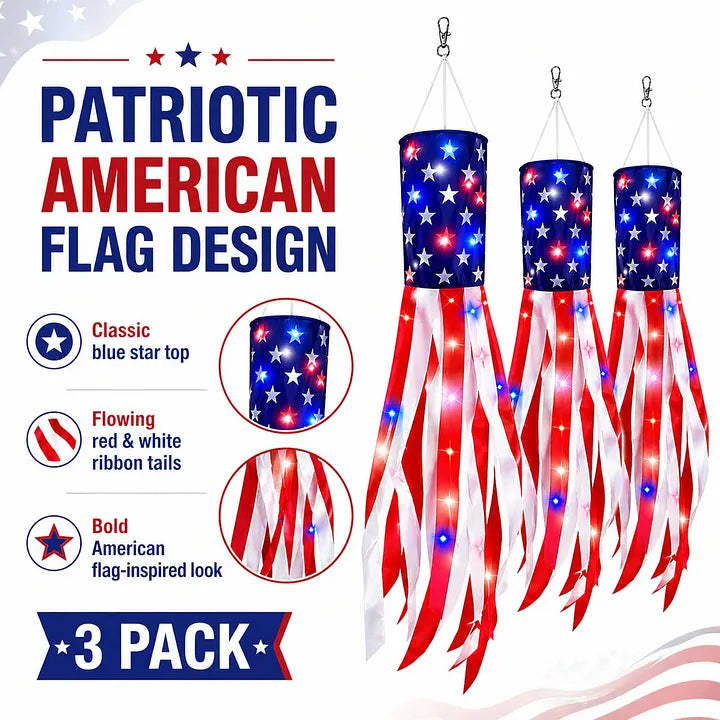 50 Inch Large American Flag Windsocks with Lights