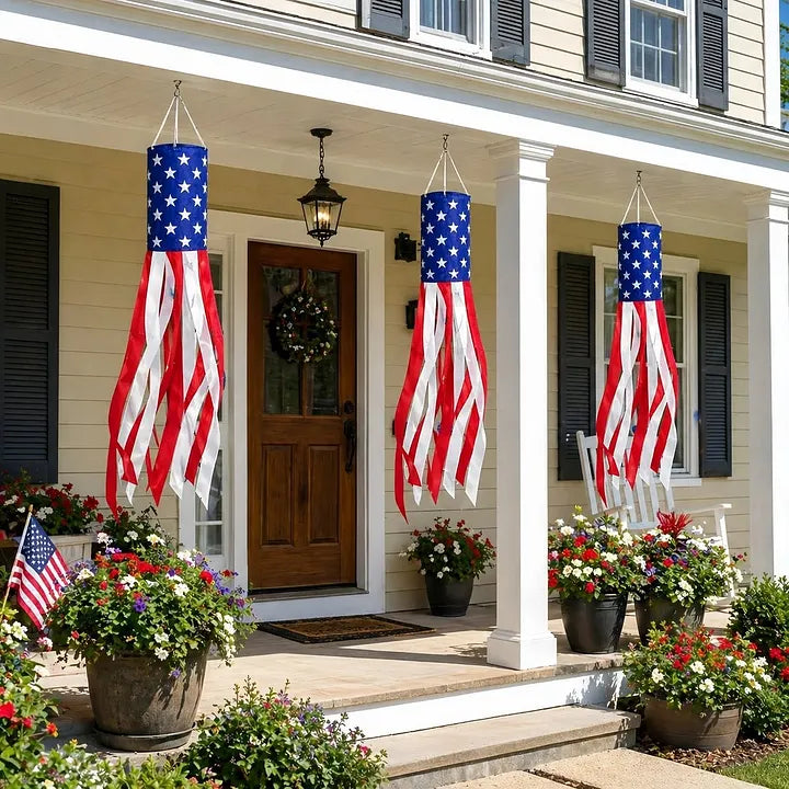 50 Inch Large American Flag Windsocks with Lights