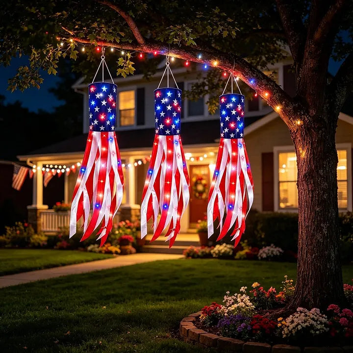 50 Inch Large American Flag Windsocks with Lights