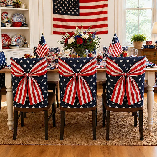 Independence Day Chair Covers with Patriotic Bow