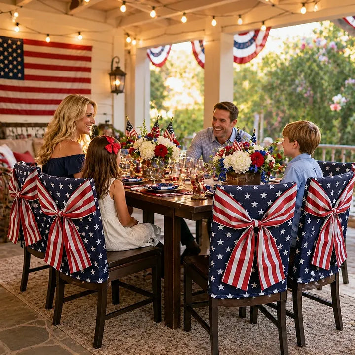 Independence Day Chair Covers with Patriotic Bow