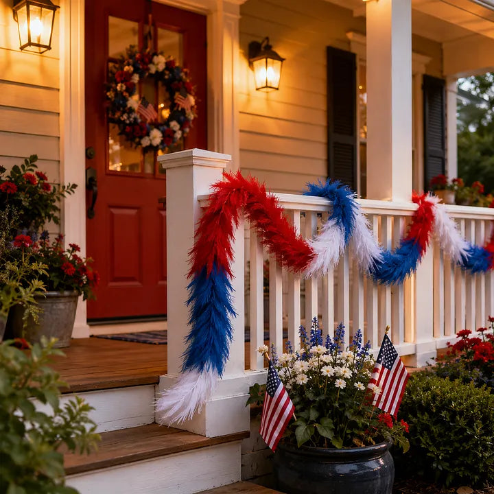Patriotic Red, White & Blue Feather Garland