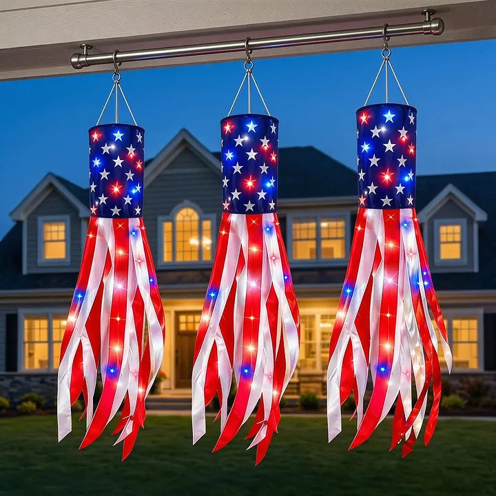 50 Inch Large American Flag Windsocks with Lights