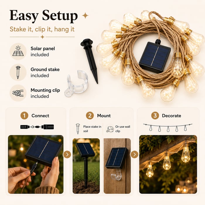 Solar Boho Rope Firefly Lights