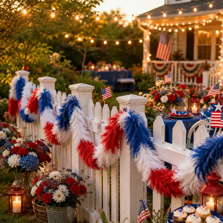 Patriotic Red, White & Blue Feather Garland