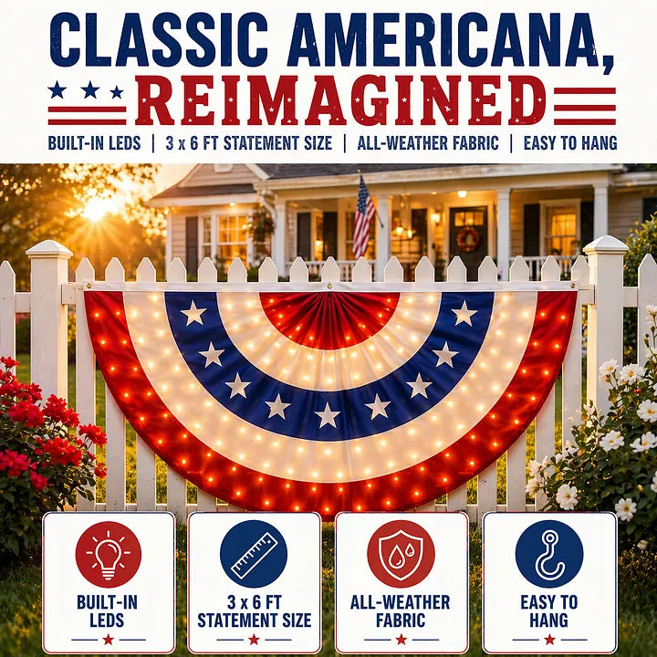 🔥3 x 6 Ft LED Patriotic Bunting Banner for America’s 250th