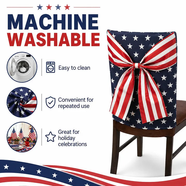 Independence Day Chair Covers with Patriotic Bow