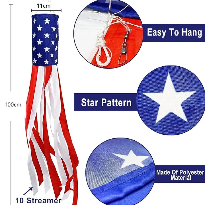 50 Inch Large American Flag Windsocks with Lights