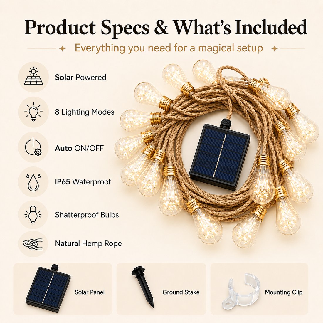 Solar Boho Rope Firefly Lights