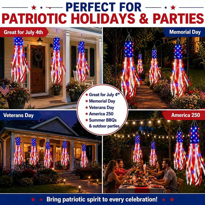 50 Inch Large American Flag Windsocks with Lights
