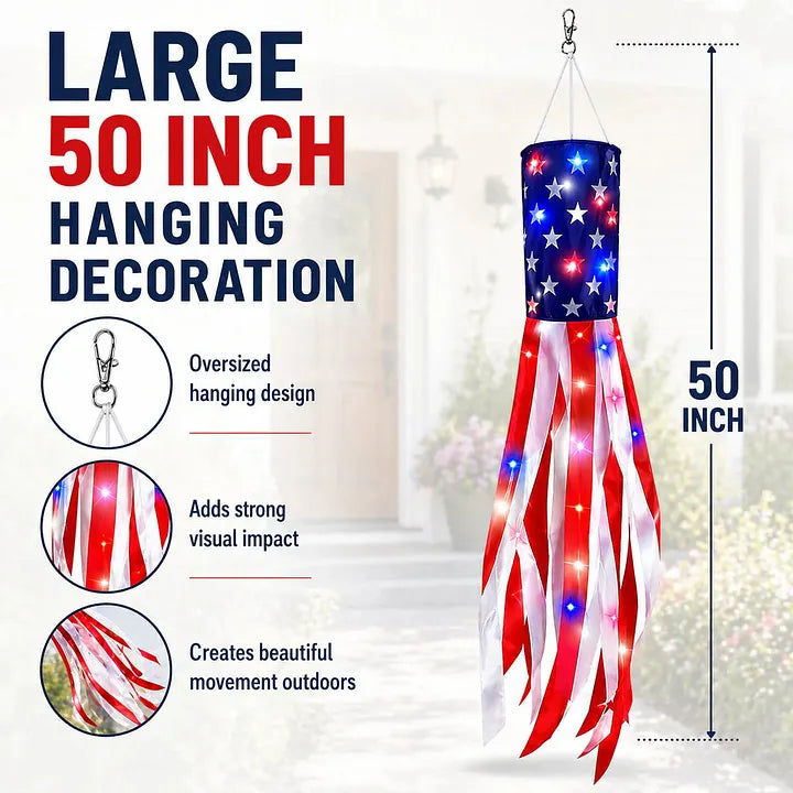50 Inch Large American Flag Windsocks with Lights
