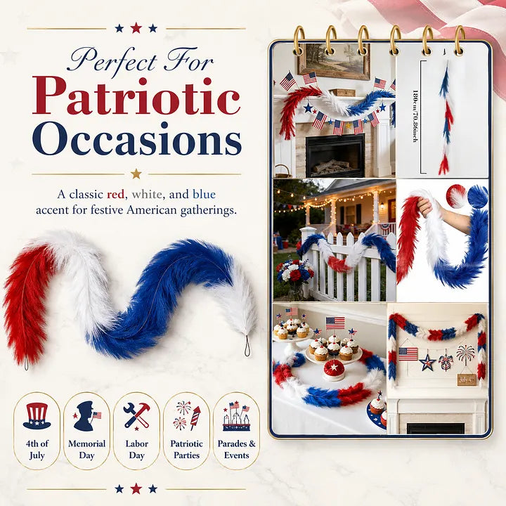 Patriotic Red, White & Blue Feather Garland
