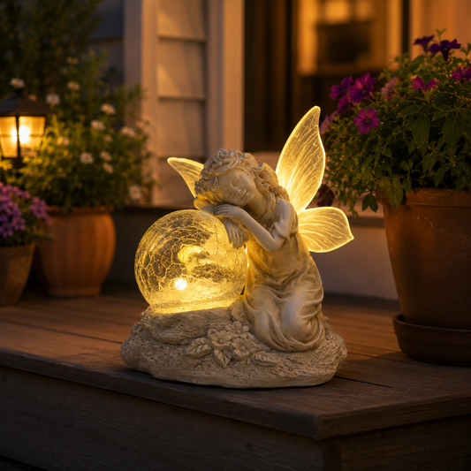 Solar-powered color-changing fairy statue